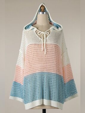 Crochet Multi Color Beach Cover Up Hoodie